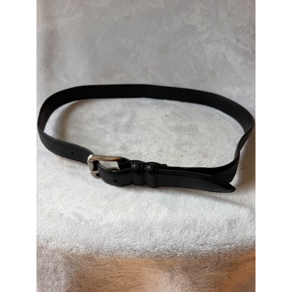 Unbranded Leather Belt Mens 36 Black Good Classic Silver Buckle 3192-01